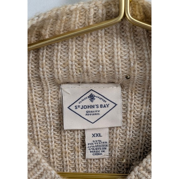 ST JOHNS BAY Sz XXL THICK Women's Striped Mock Neck Sweater Beige/Charcoal - Picture 3 of 3